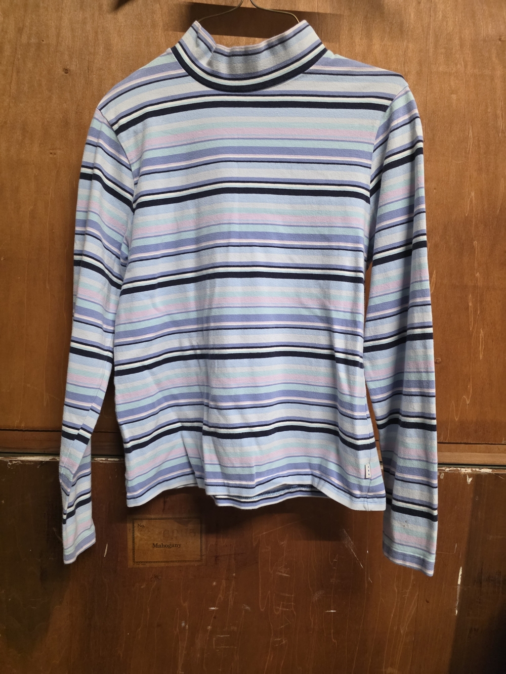 Covington Blue Multi Striped Mock Neck Long-Sleeve Shirt